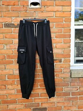 Airborne Black Cargo Scrub Pants Size L (Fits M) Elastic Waist Jogger Medical Wo